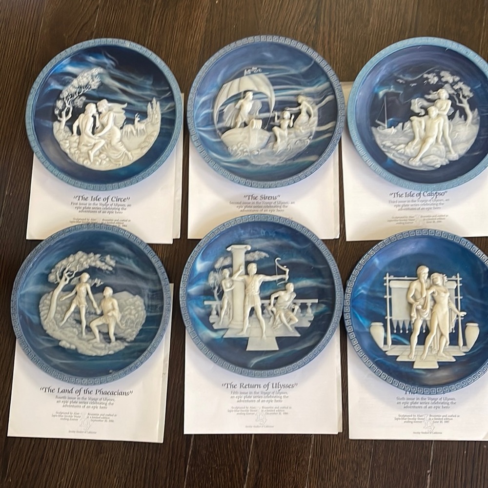 1984 complete 6 plate collection BOYAGE OF ULYSSES.beautiful raised lapis-blue